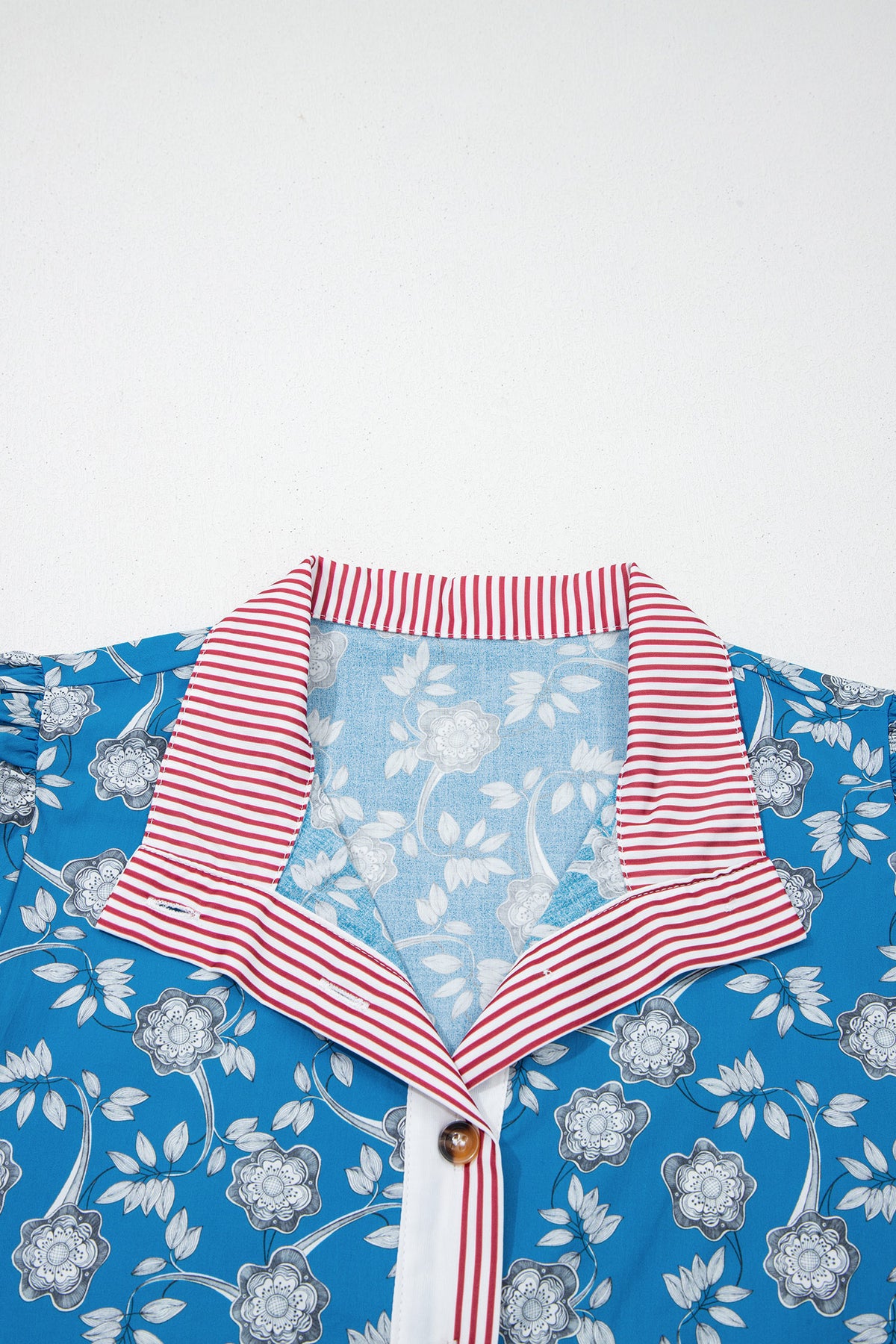 Blue Retro Floral Print Blouse