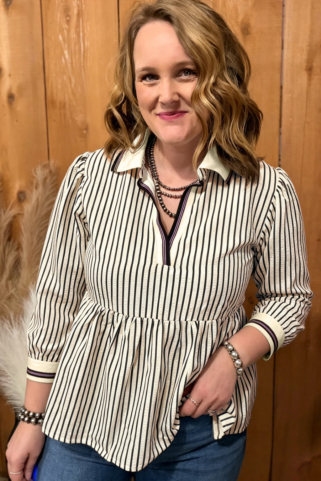 Plus Size Black Stripe Blouse
