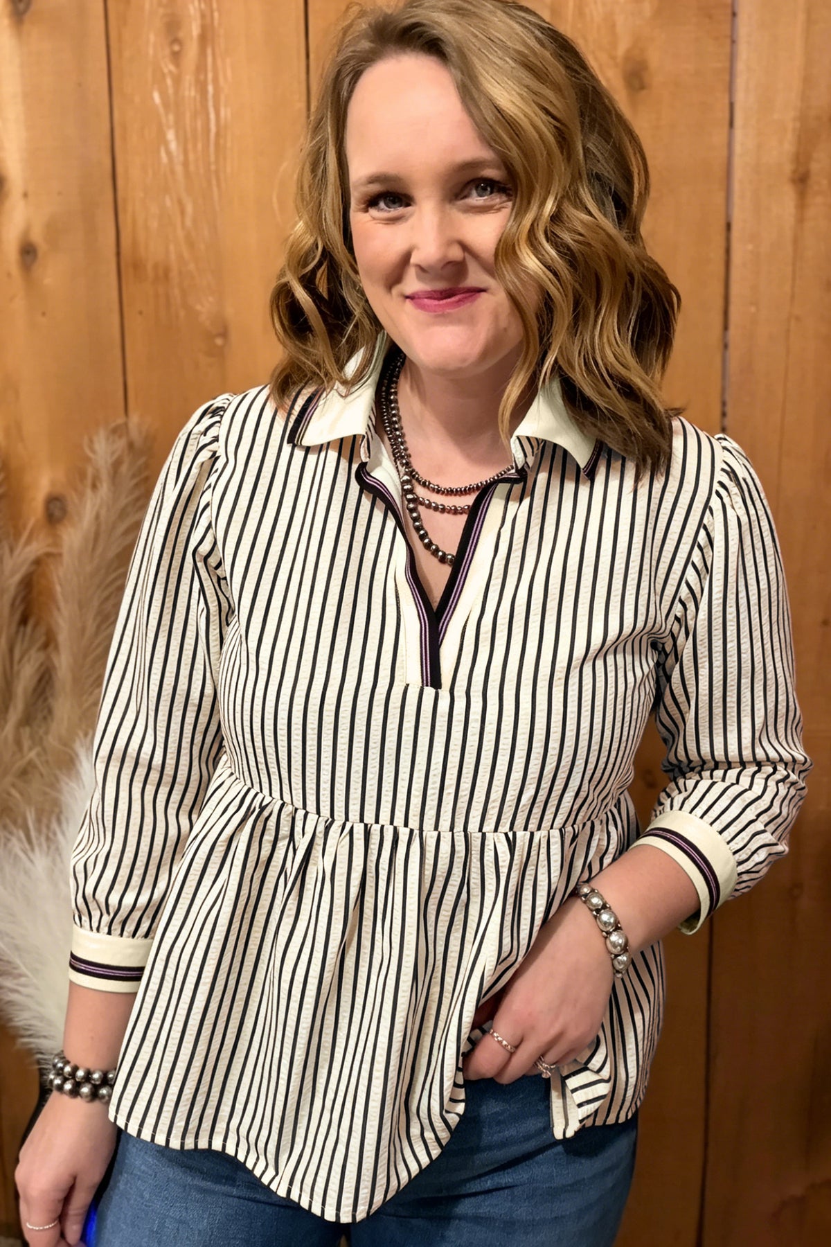 Plus Size Black Stripe Blouse