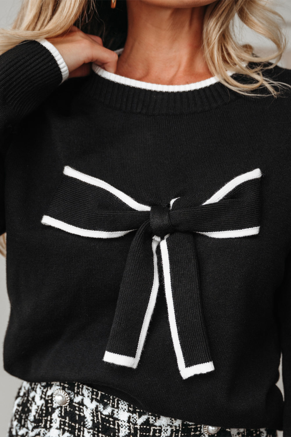 Red Big Bow Accent Holiday Cropped Sweater