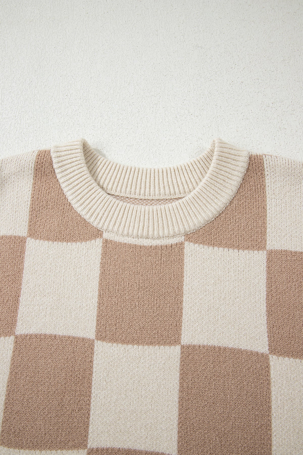 Checkered Pattern Ribbed Trim Knit Baggy Sweater