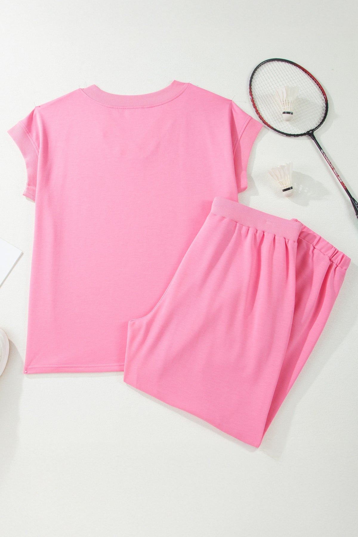 Mint Green Solid V-Neck Tee and Drawstring Plus Size Pants Set