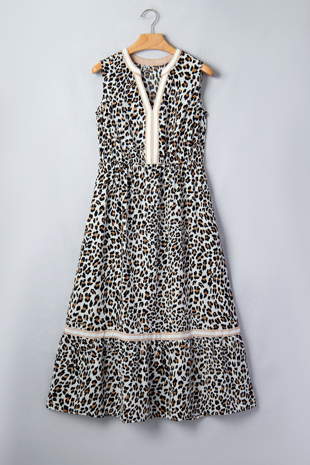 White Leopard Print Midi Dress