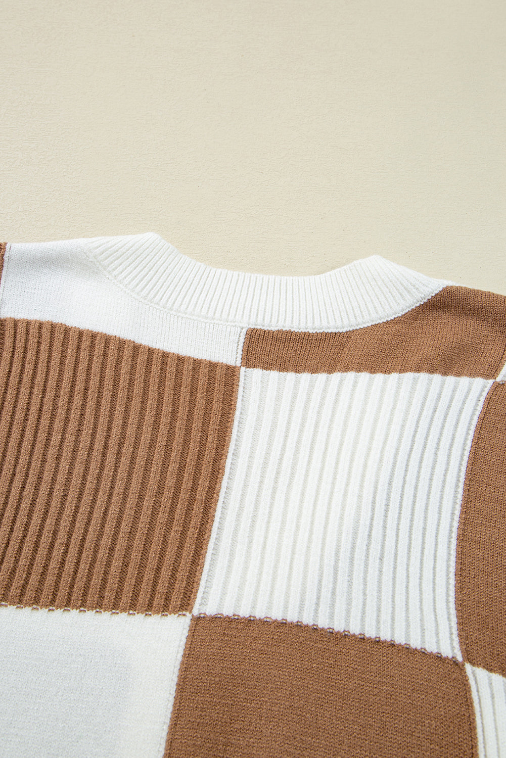 Khaki Checkered Sweater Cardigan