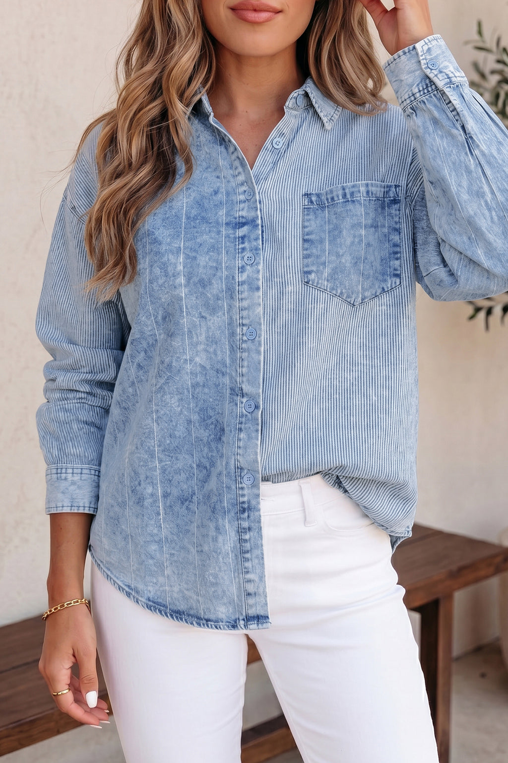 Stripe Vintage Washed Denim Shirt