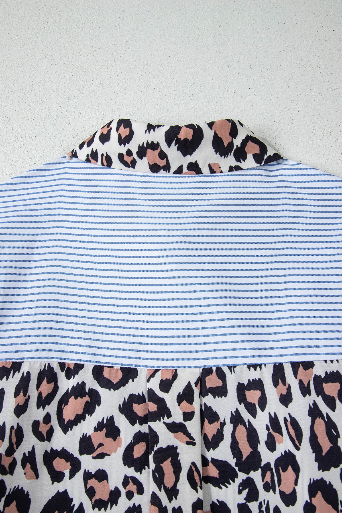 Sky Blue Stripe Leopard Patchwork Shirt