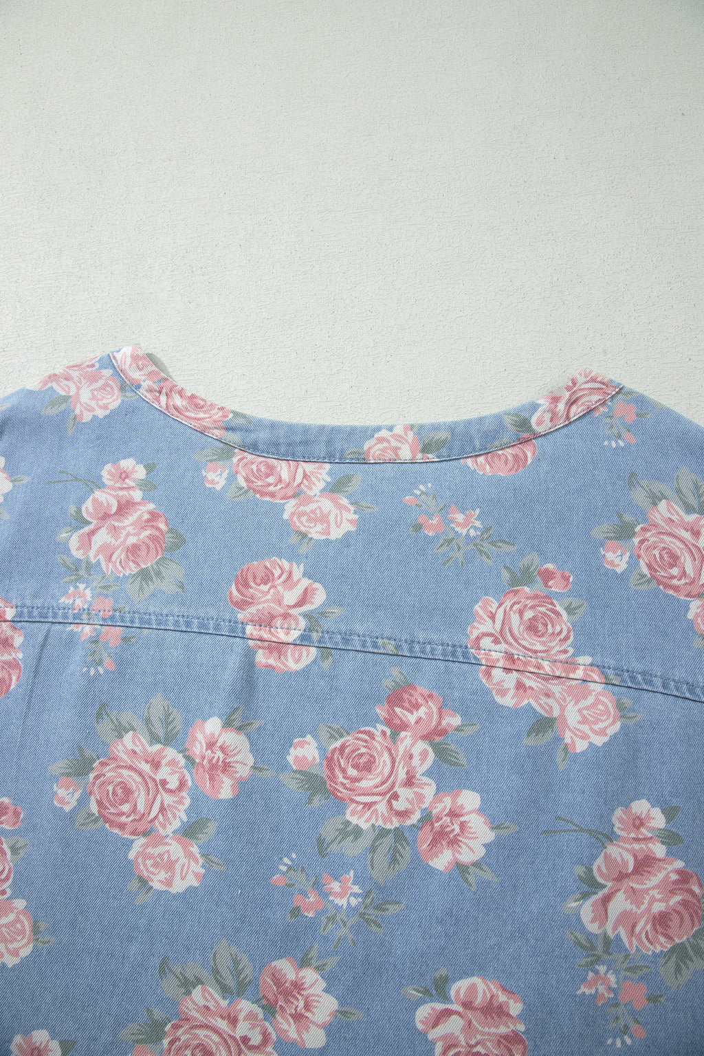 Sky Blue Floral Denim Loose Shorts 2pcs Set