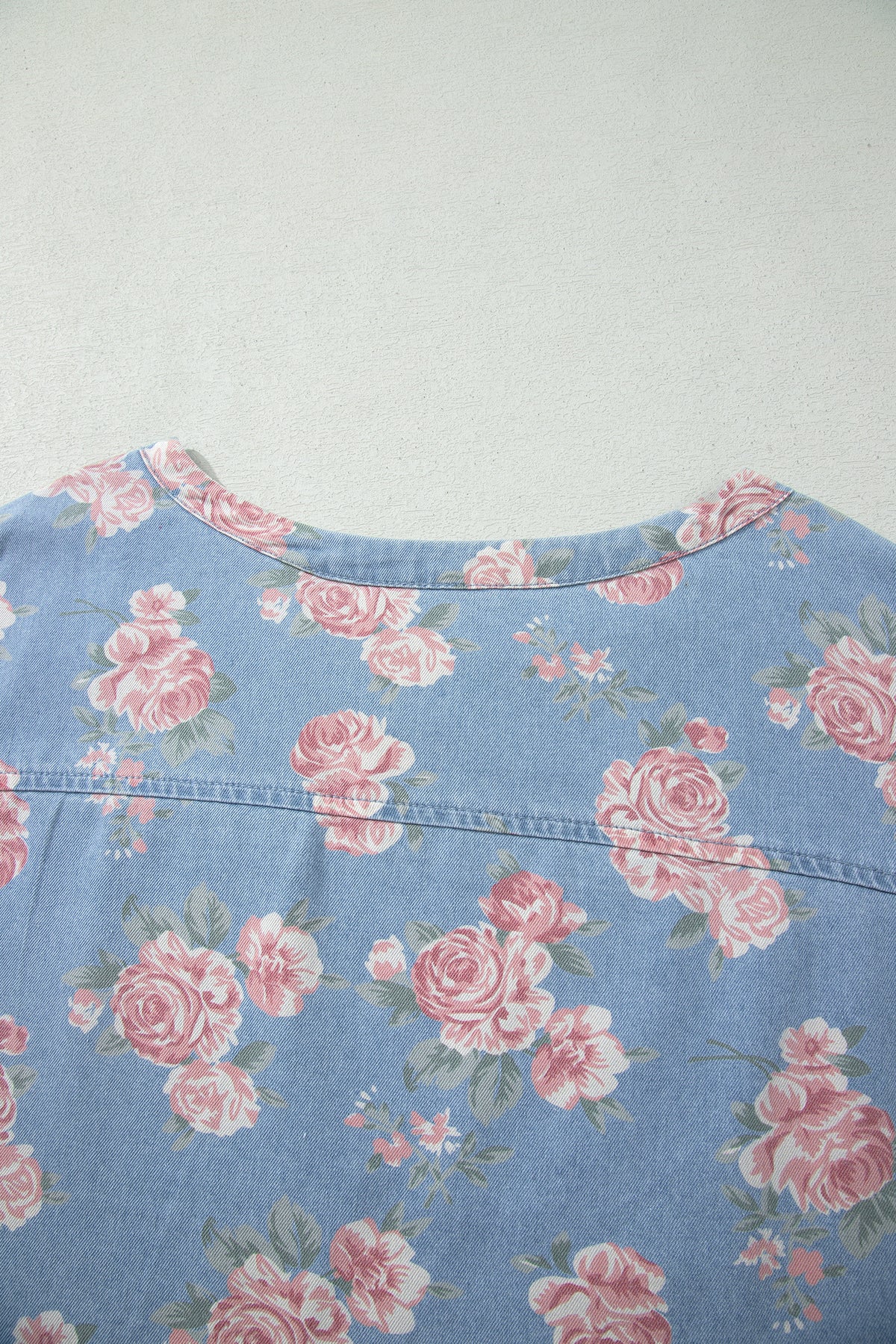 Sky Blue Floral Denim Loose Shorts 2pcs Set