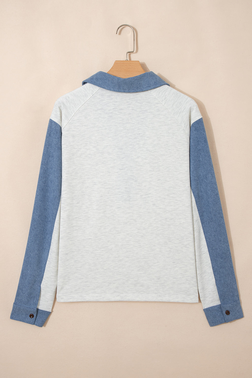 Denim  Polo Collar Long Sleeve Top