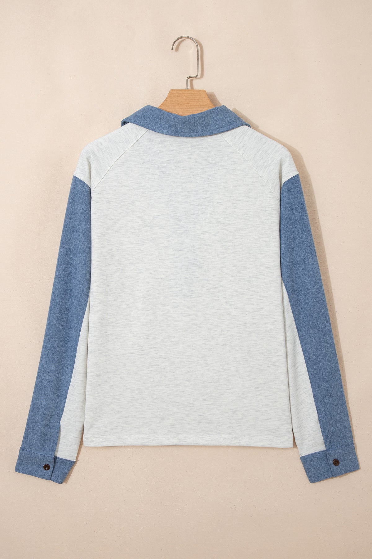 Denim  Polo Collar Long Sleeve Top