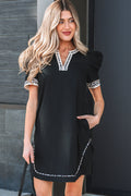 Black Leopard Short Sleeve Dress