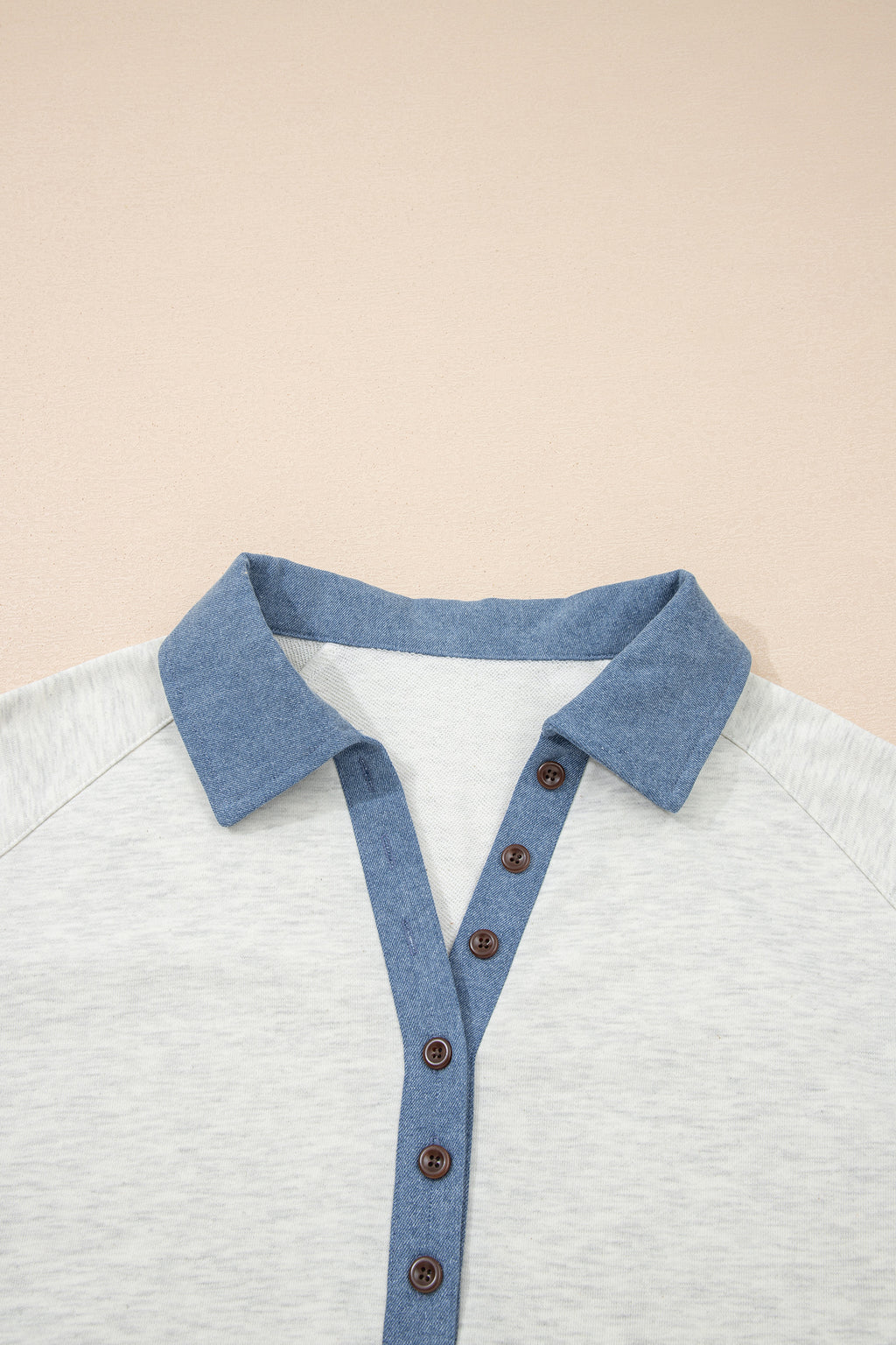 Denim  Polo Collar Long Sleeve Top