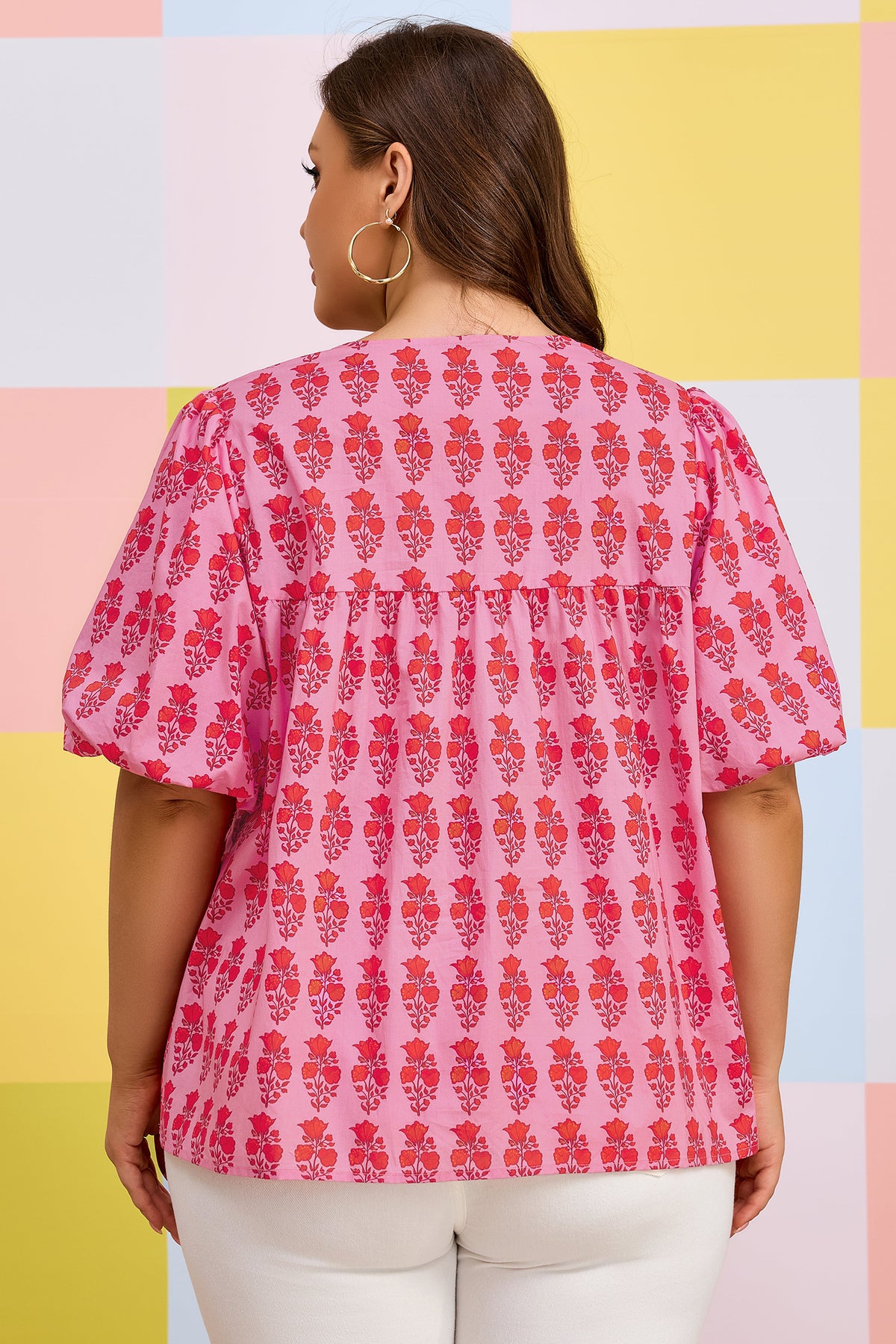 Pink Plus Size Floral Print Blouse