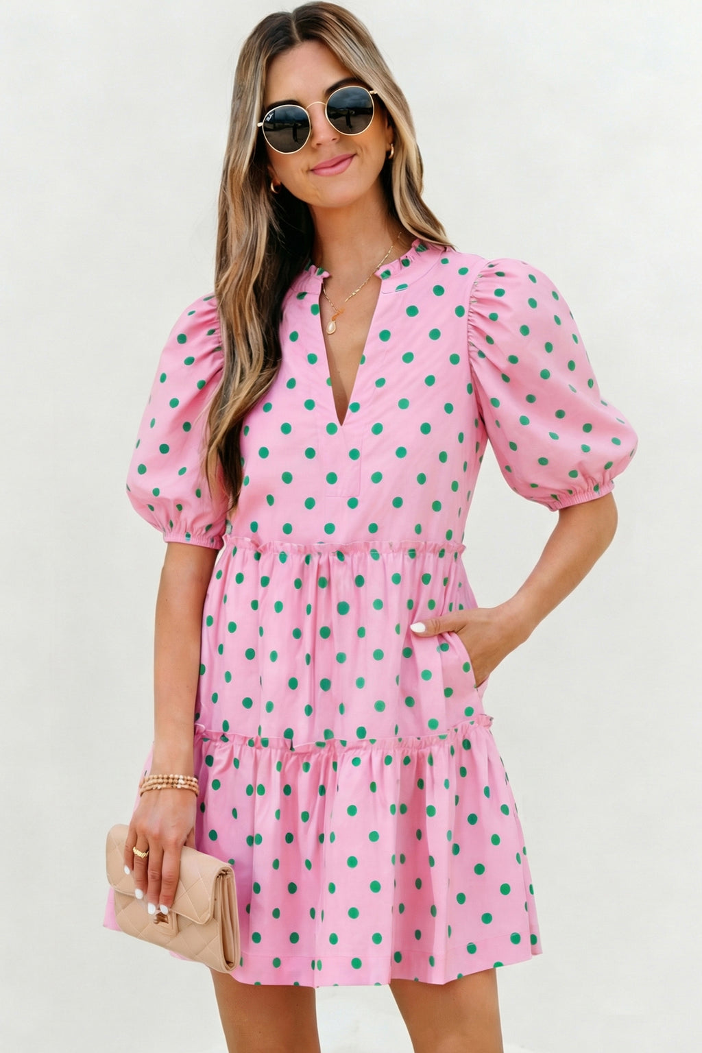 Pink Polka Dot Print Dress