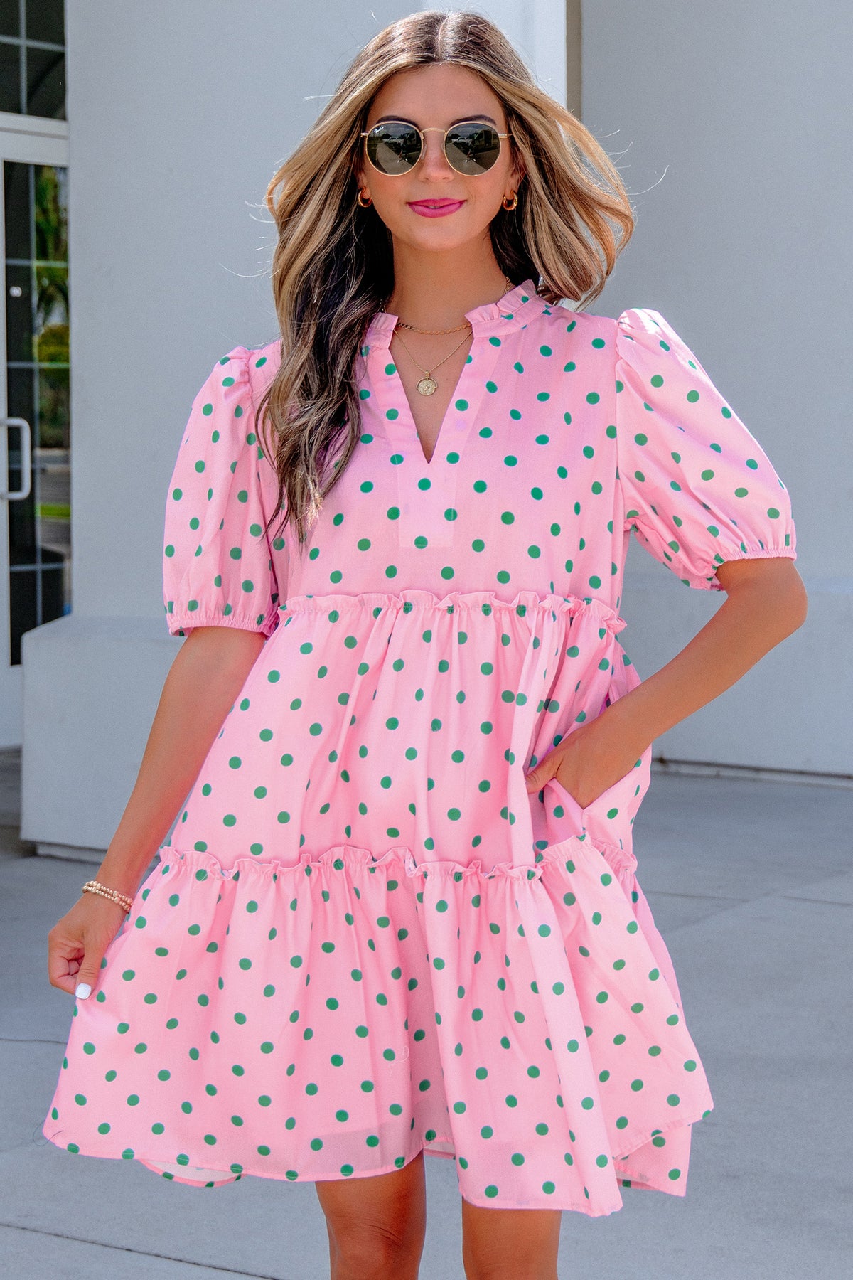 Pink Polka Dot Print Dress