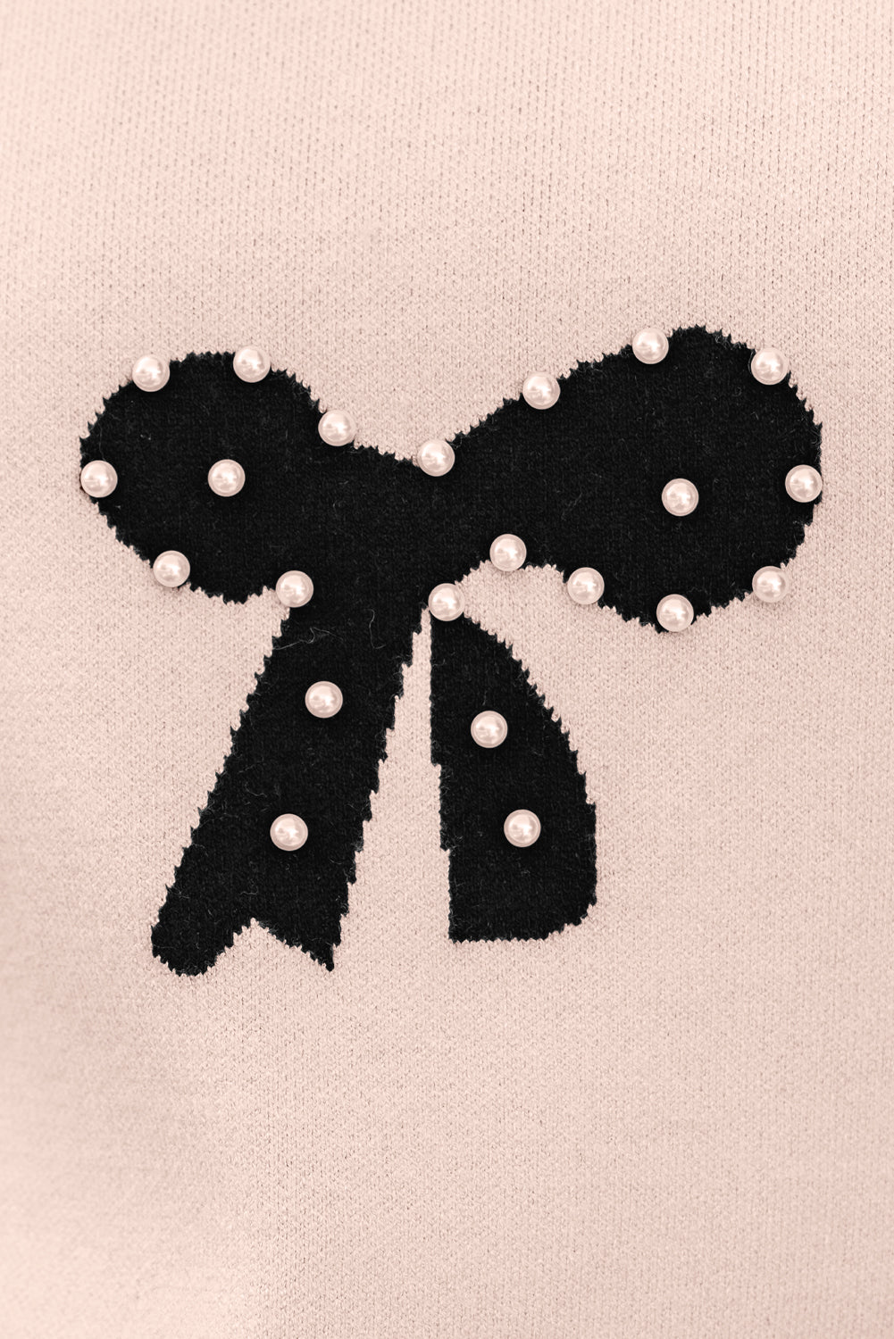 Pink Pearl Embellished Bow Pattern Sweater