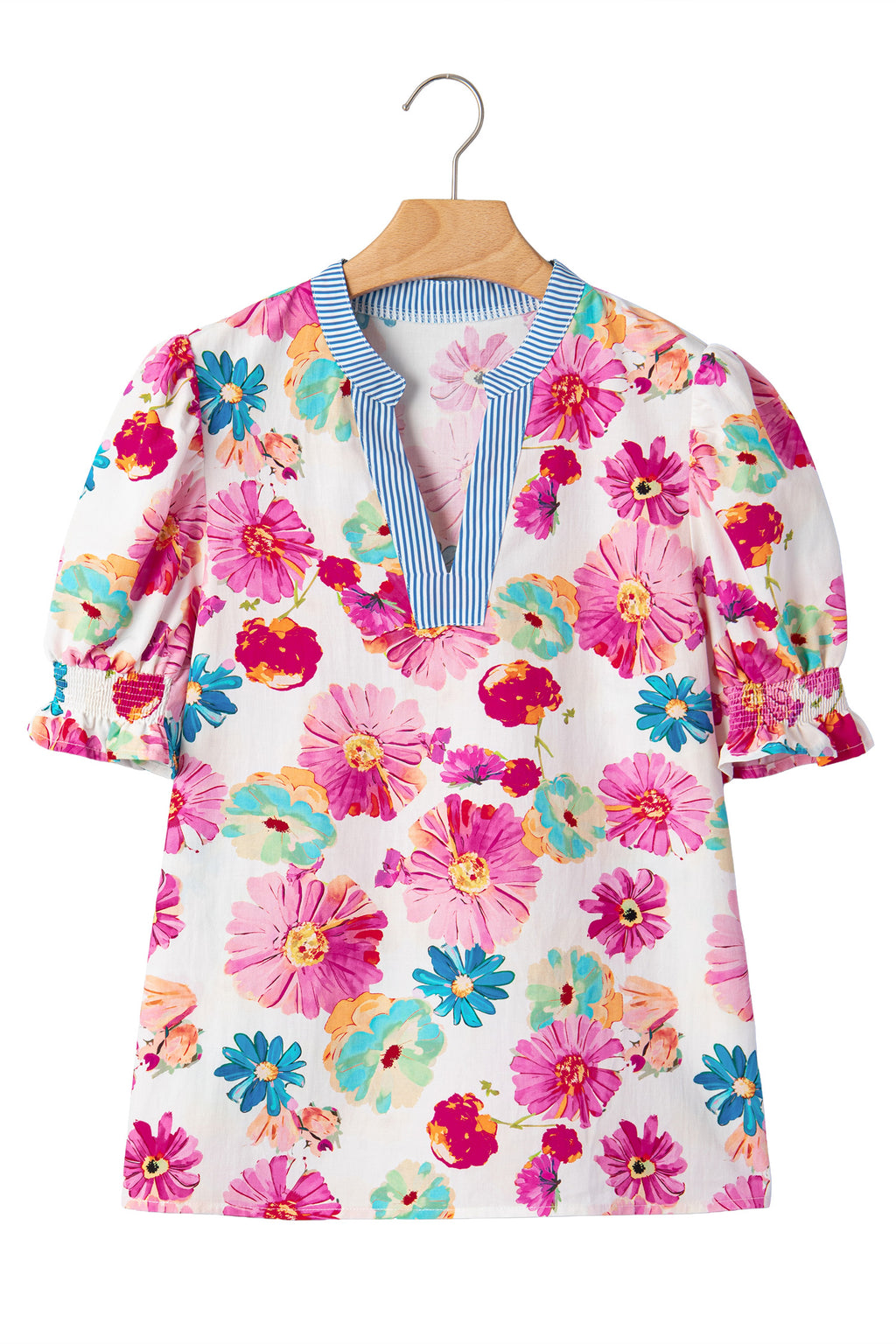 Floral Print Short Puff Sleeve Blouse