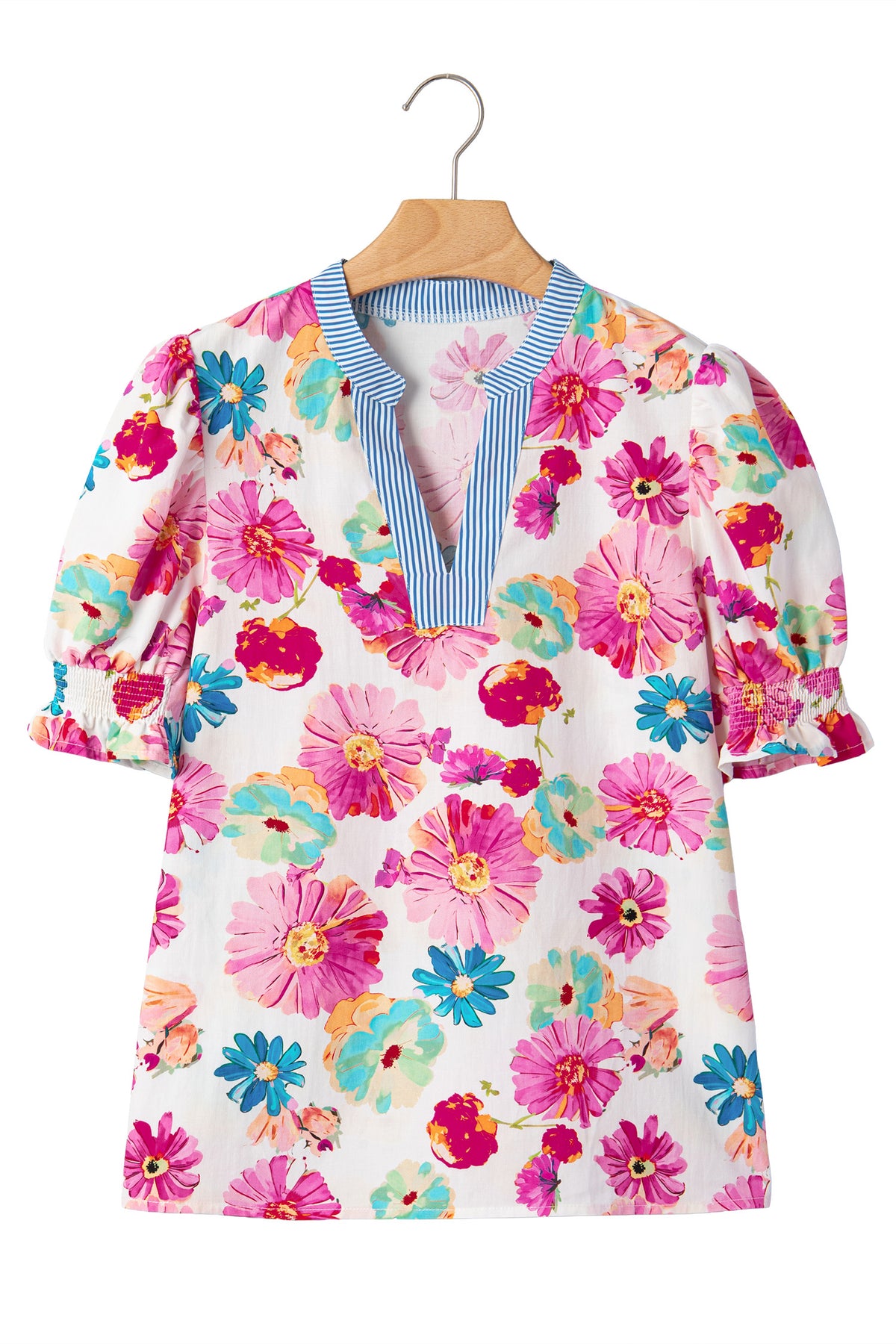 Floral Print Short Puff Sleeve Blouse