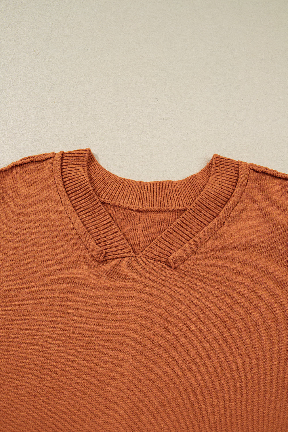 Desert Gold Colorblock Raw Edge Bubble Sleeve V Neck Sweater