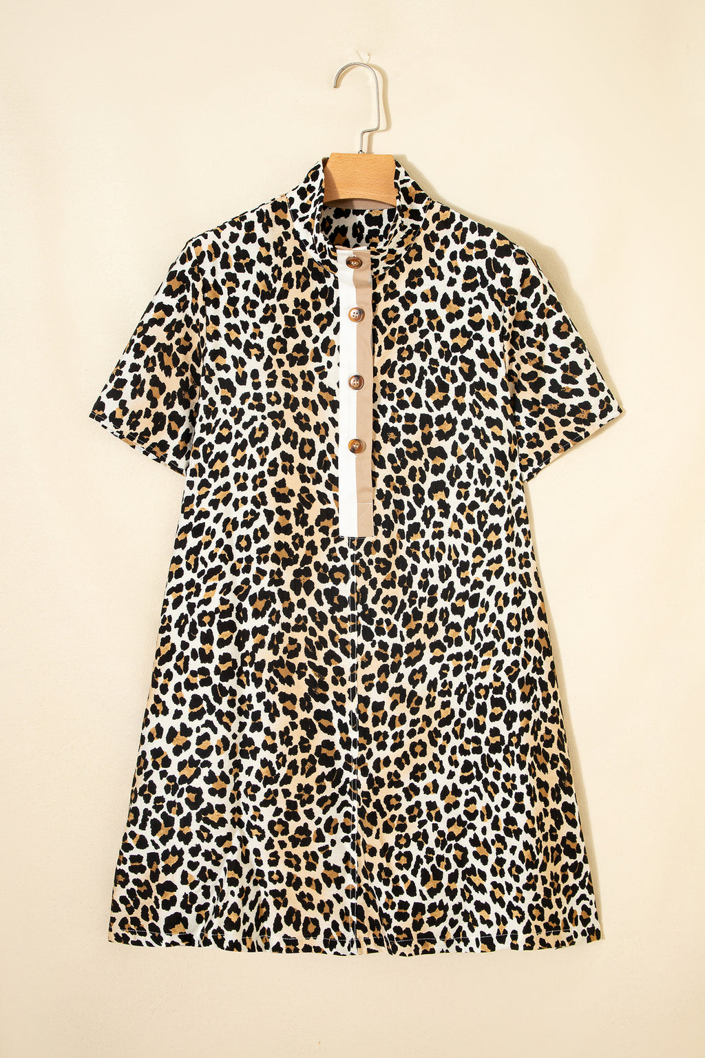 Short Sleeve Loose Leopard Mini Dress with Pockets