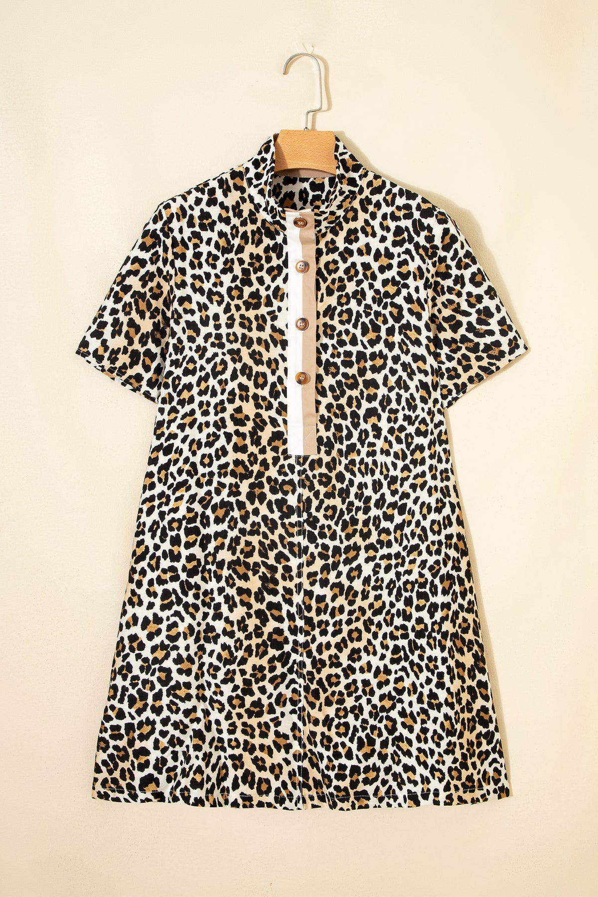 Short Sleeve Loose Leopard Mini Dress with Pockets