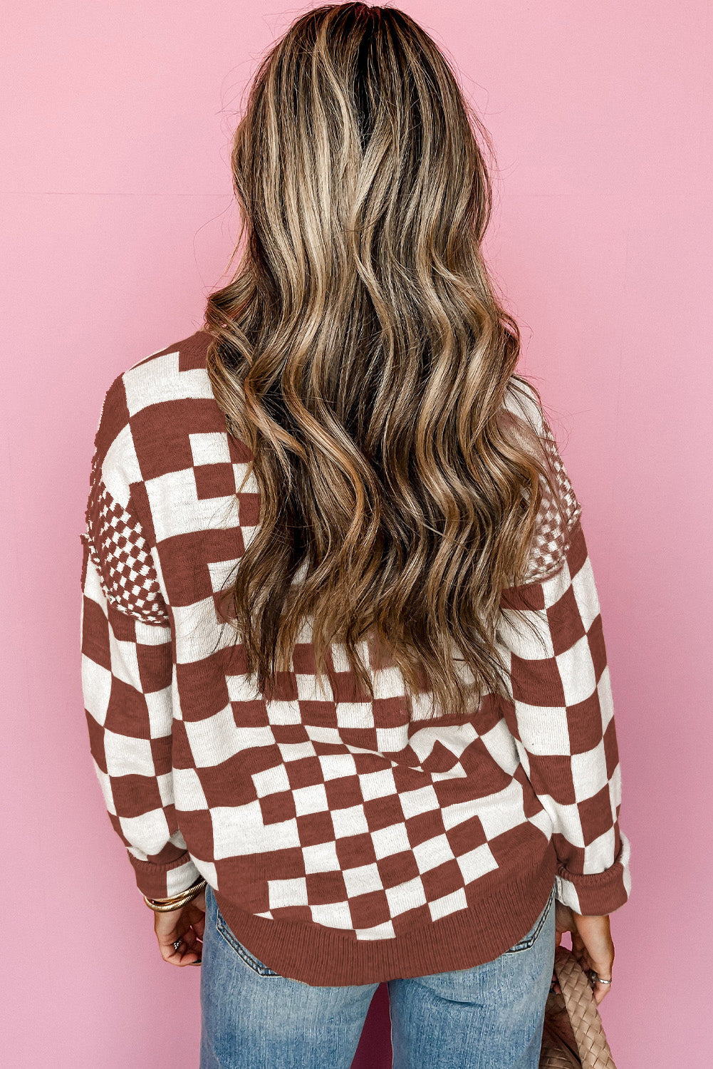 Checkered Print Round Neck Sweater