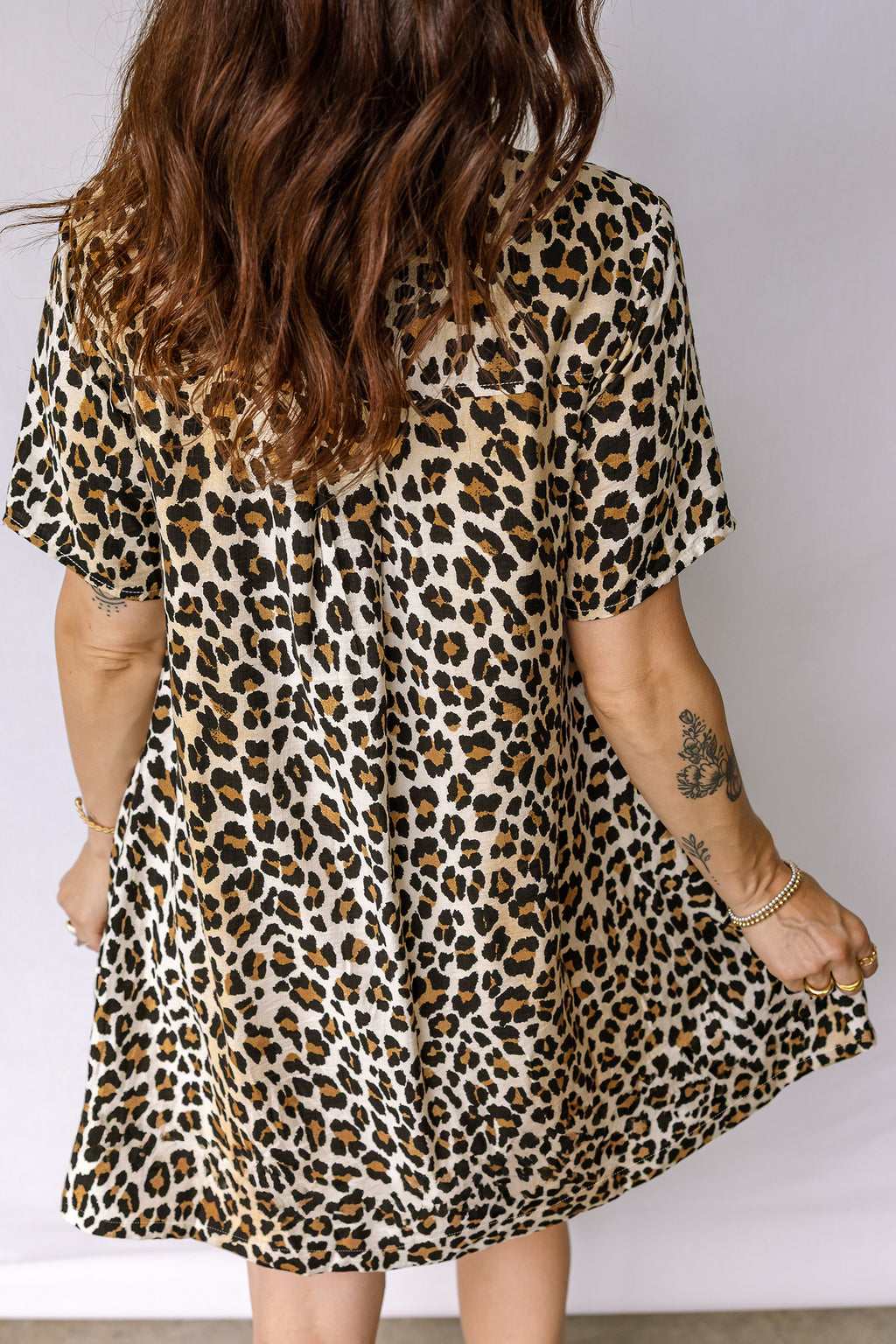 Short Sleeve Loose Leopard Mini Dress with Pockets
