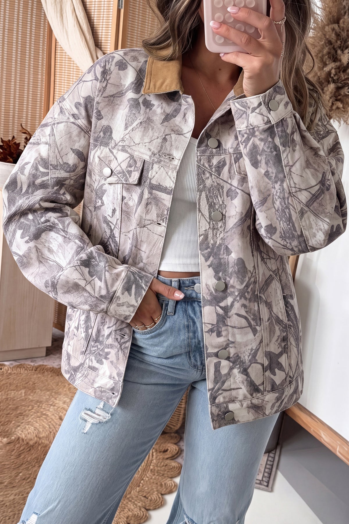 Camo Print Denim Jacket