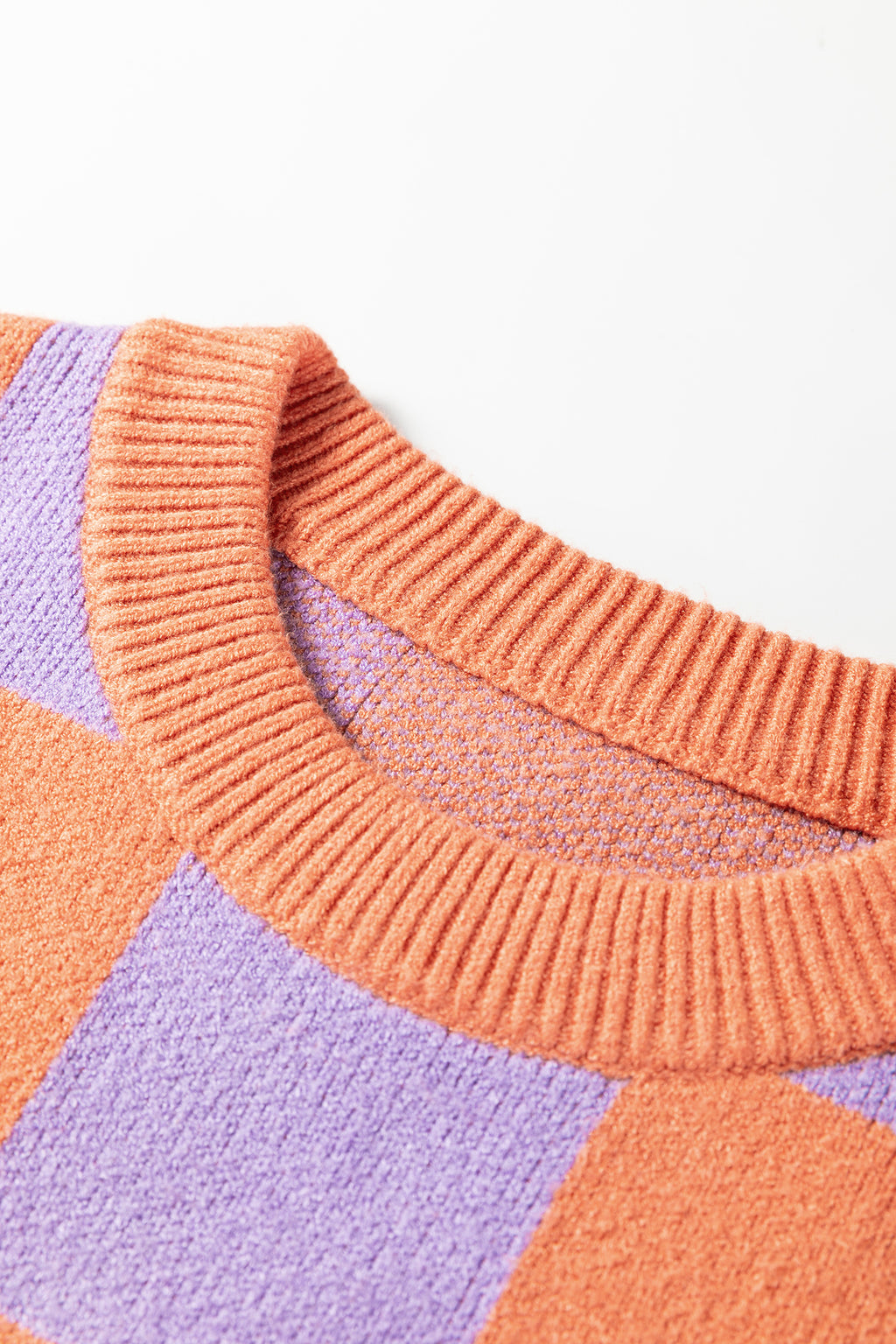 Checkered Pattern Ribbed Trim Knit Baggy Sweater