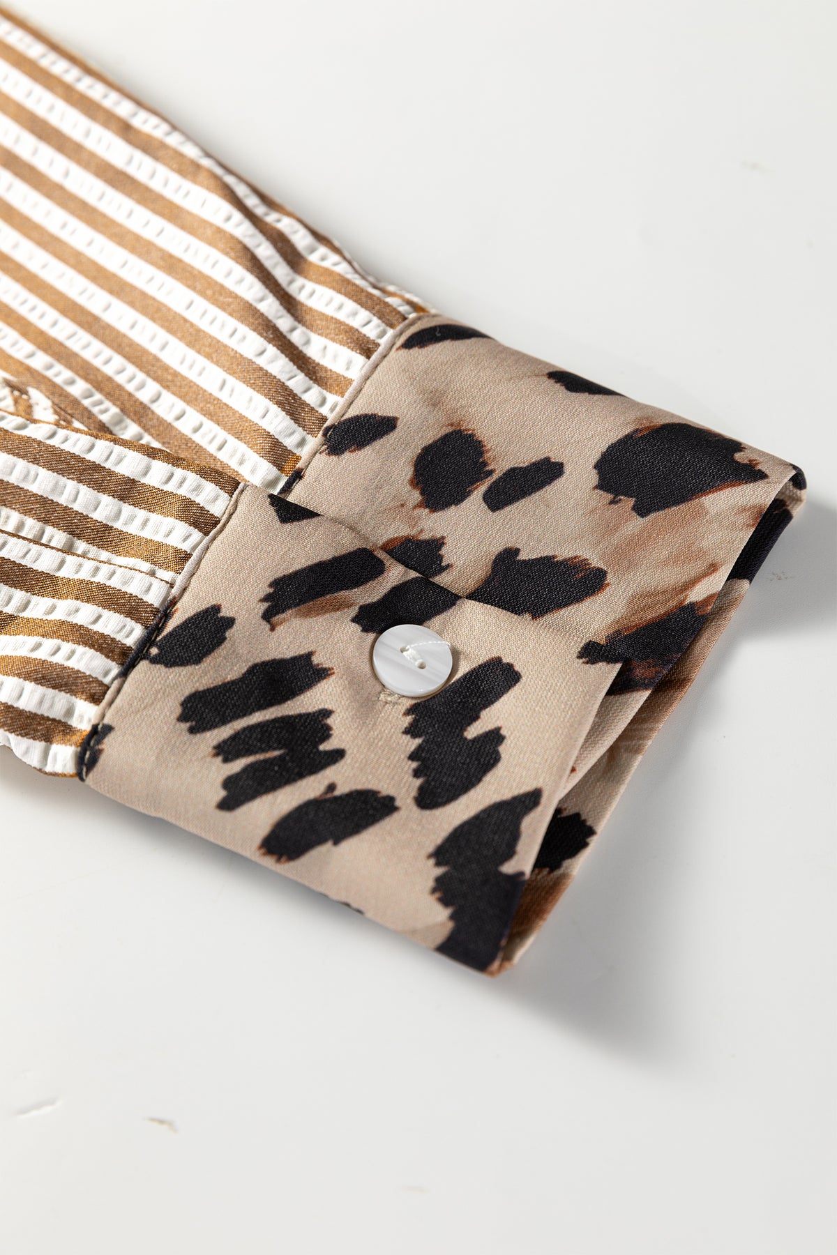 Plus Size Brown Stripe Leopard Patched Shirt