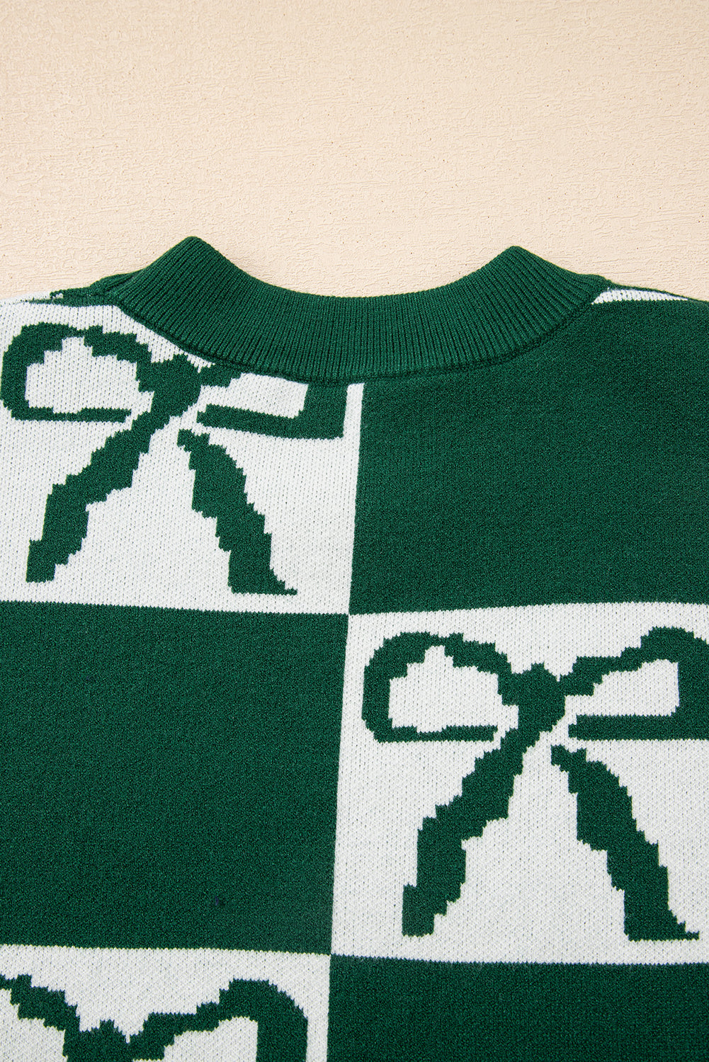 Green Checkered Bow Casual Sweater