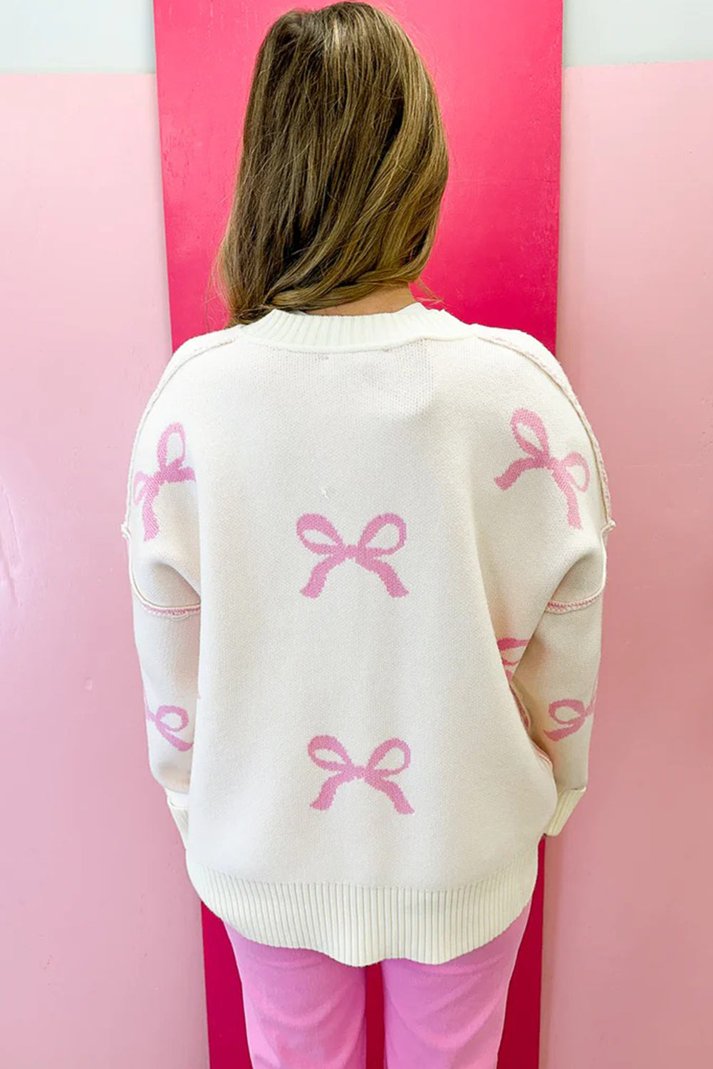 Pink Bow Loose Sweater