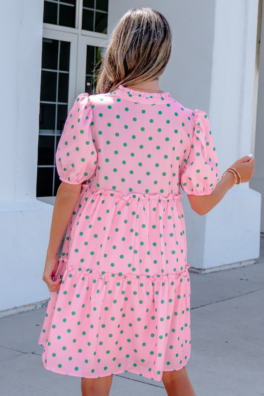 Pink Polka Dot Print Dress