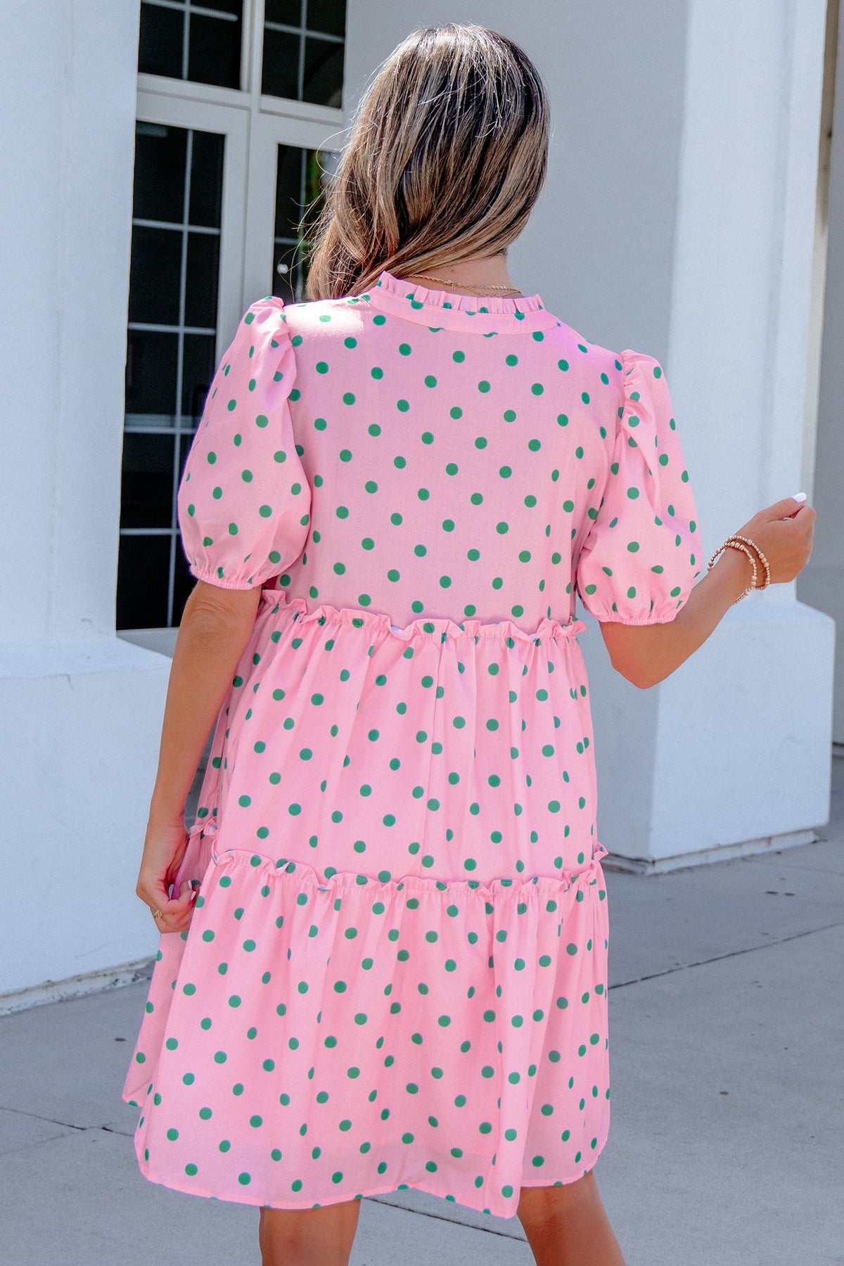 Pink Polka Dot Print Dress
