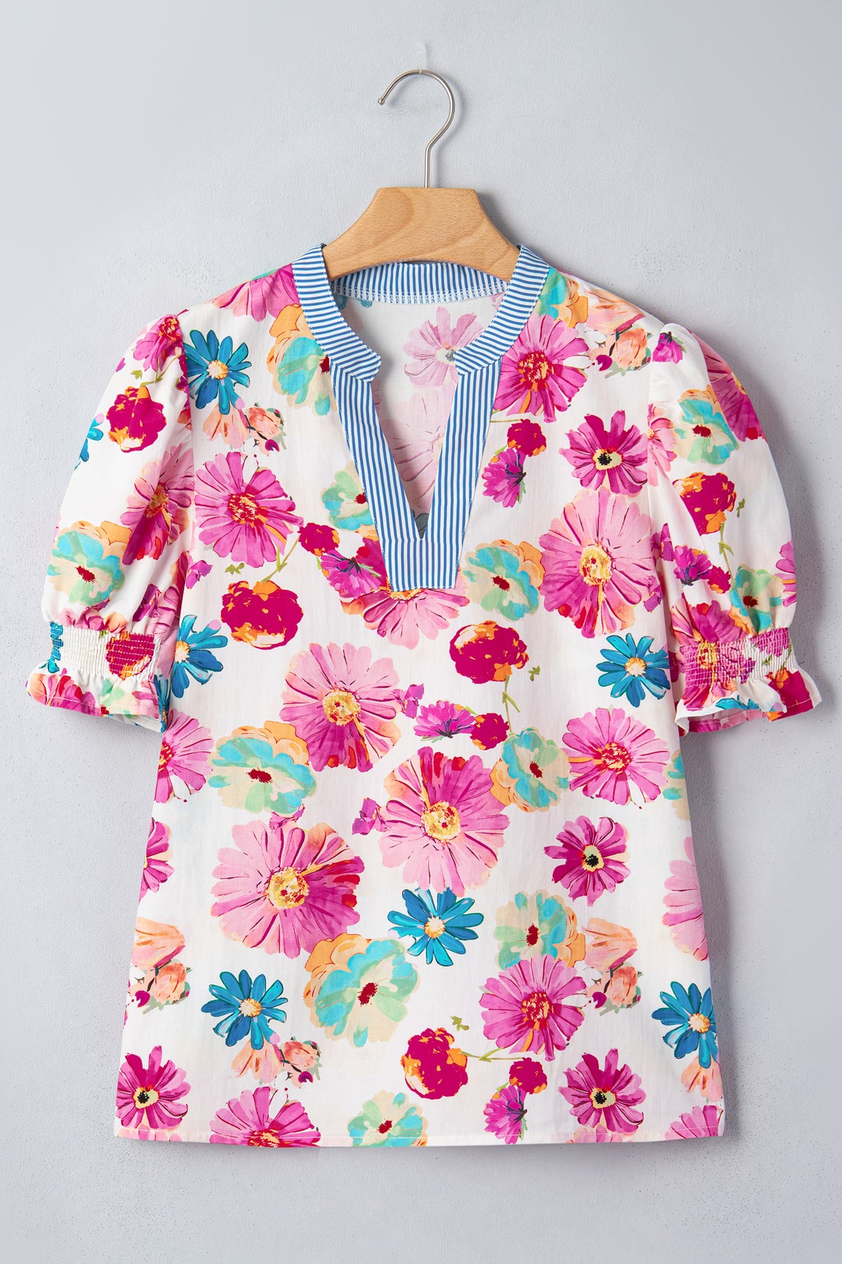 Floral Print Short Puff Sleeve Blouse