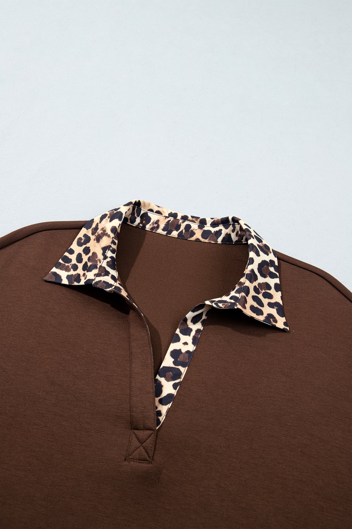 Coffee Leopard Patchwork Collar Long Sleeve Dress