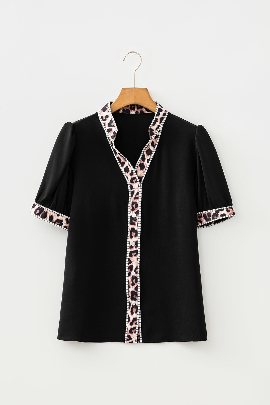 Leopard Trim Button Down Shirt