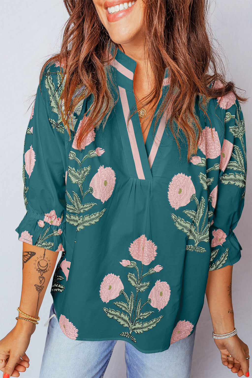 Casual Wild Flower 3/4 Sleeve Blouse