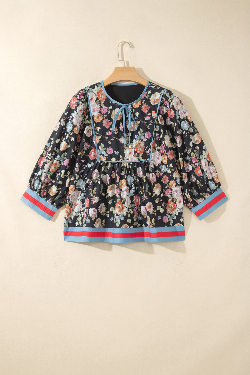 Floral Print Bracelet Sleeve Blouse