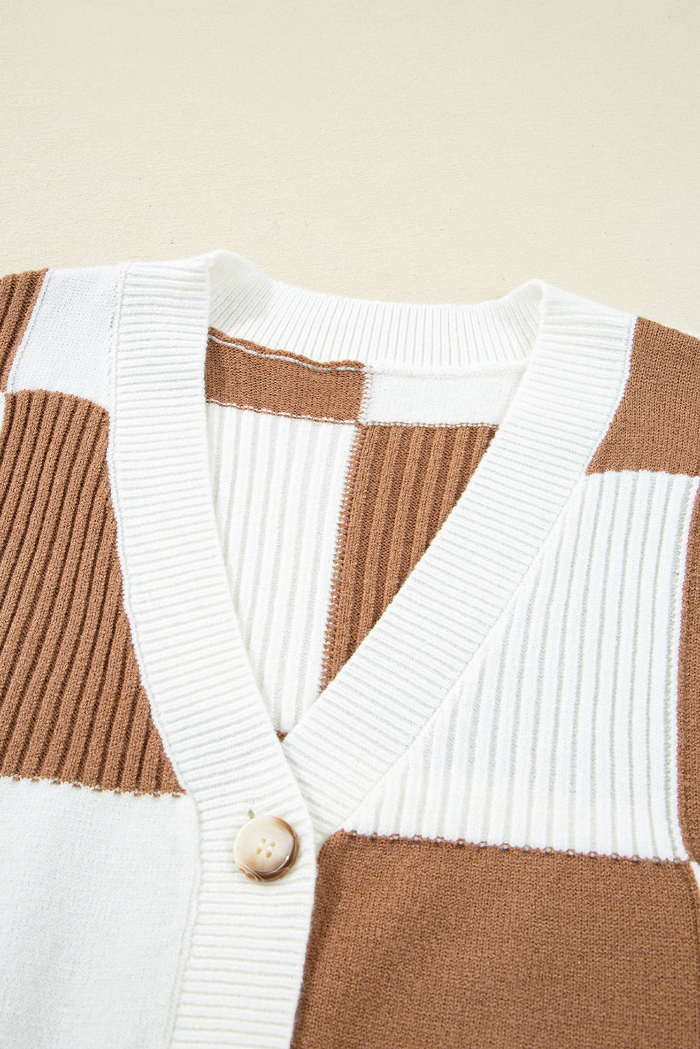 Khaki Checkered Sweater Cardigan