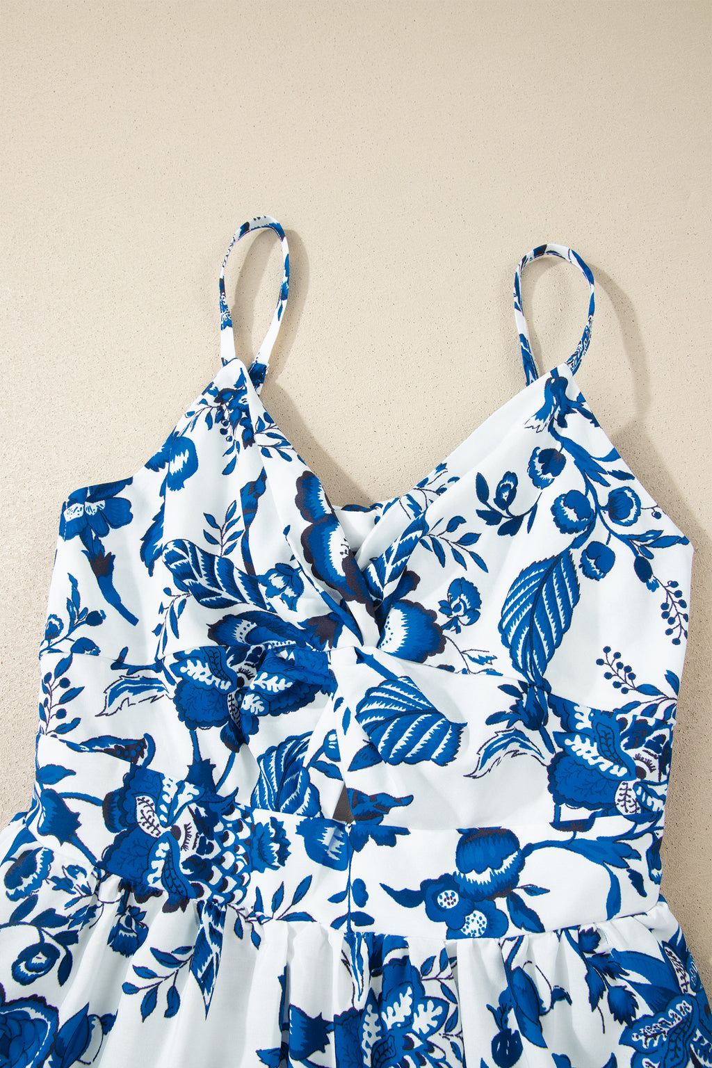 Sky Blue Spaghetti Straps Backless Floral Maxi Dress