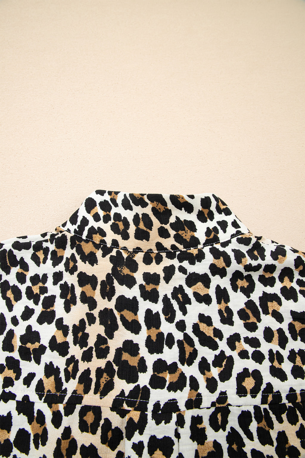 Short Sleeve Loose Leopard Mini Dress with Pockets