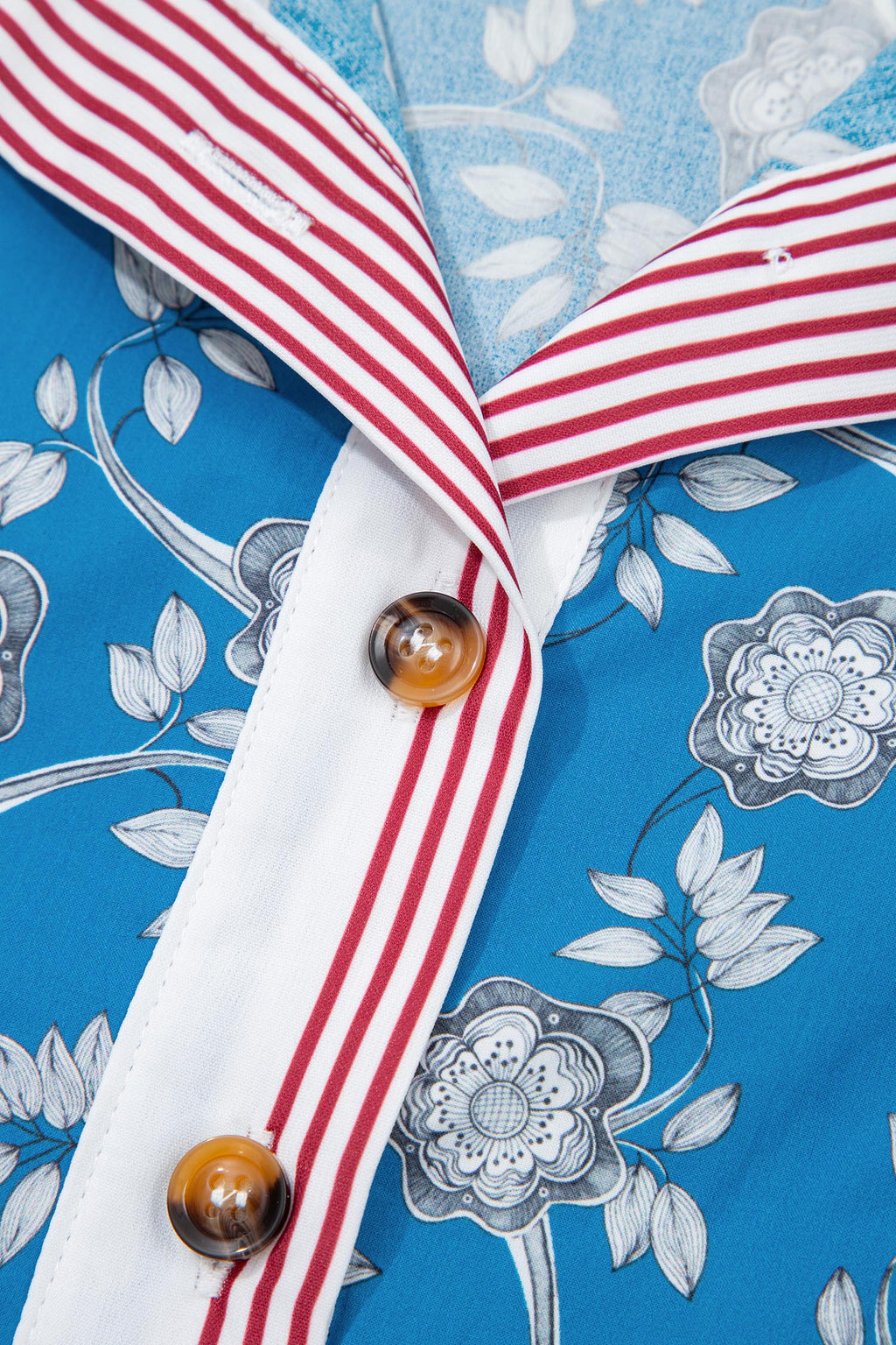 Blue Retro Floral Print Blouse