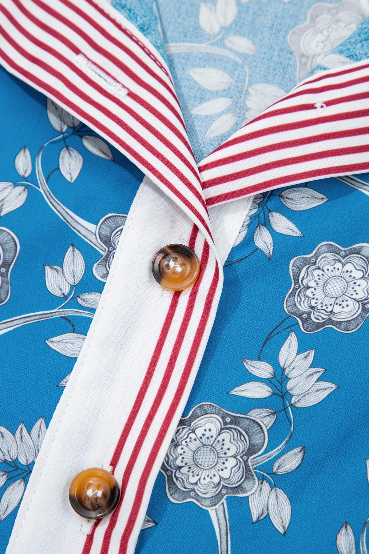 Blue Retro Floral Print Blouse
