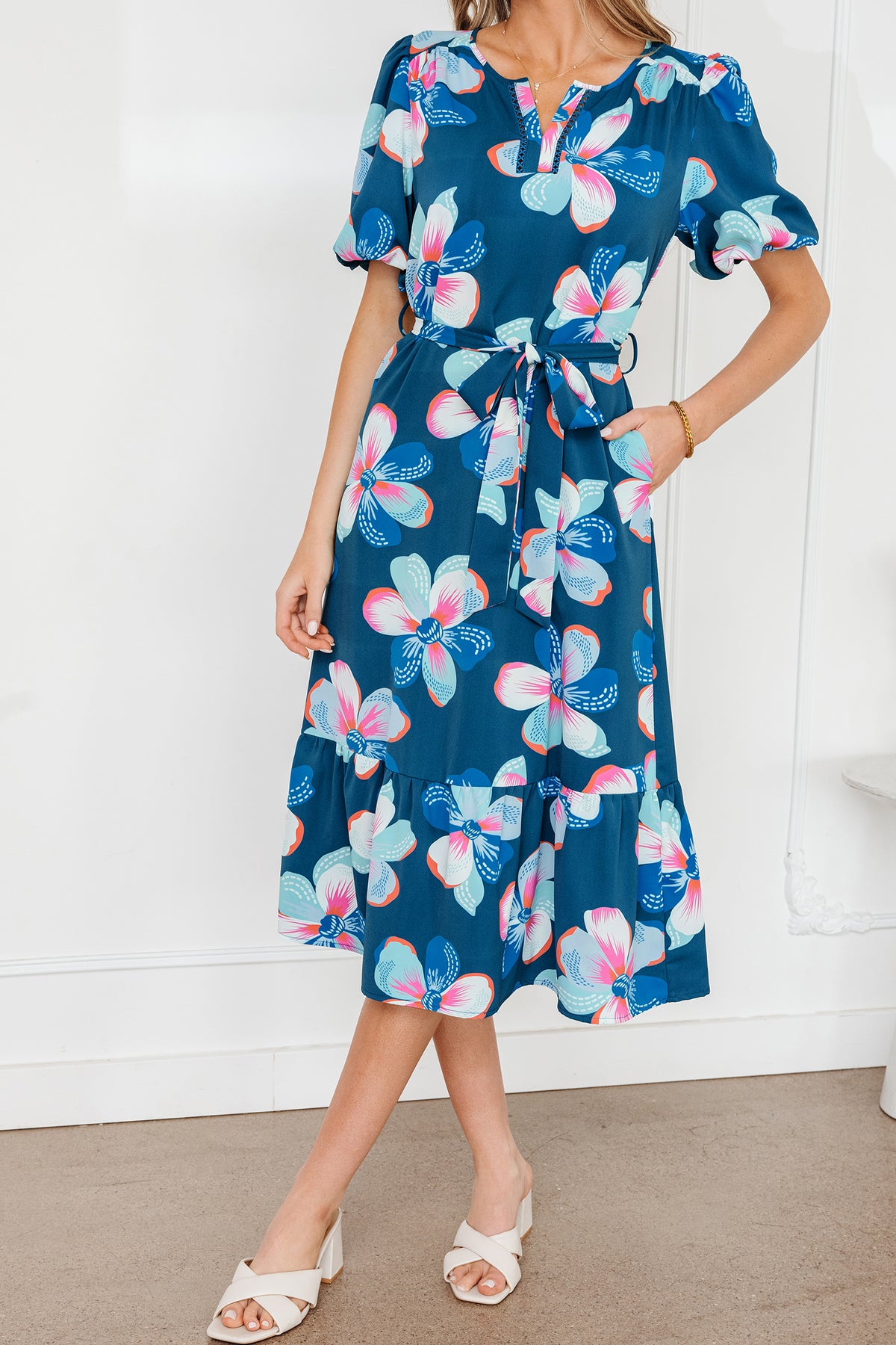 Blue Floral Print Dress