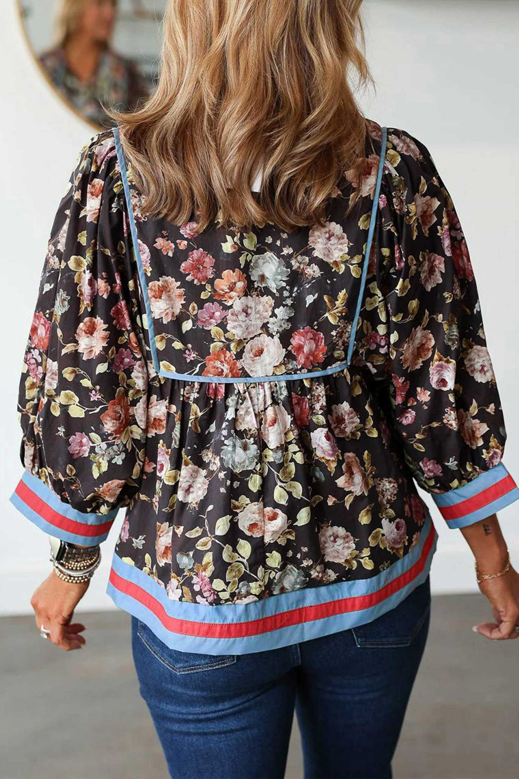 Floral Print Bracelet Sleeve Blouse