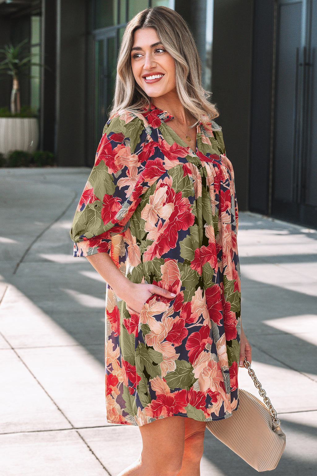 Green Floral Print Dress