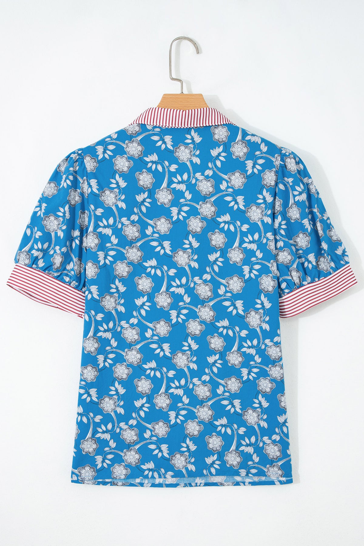 Blue Retro Floral Print Blouse