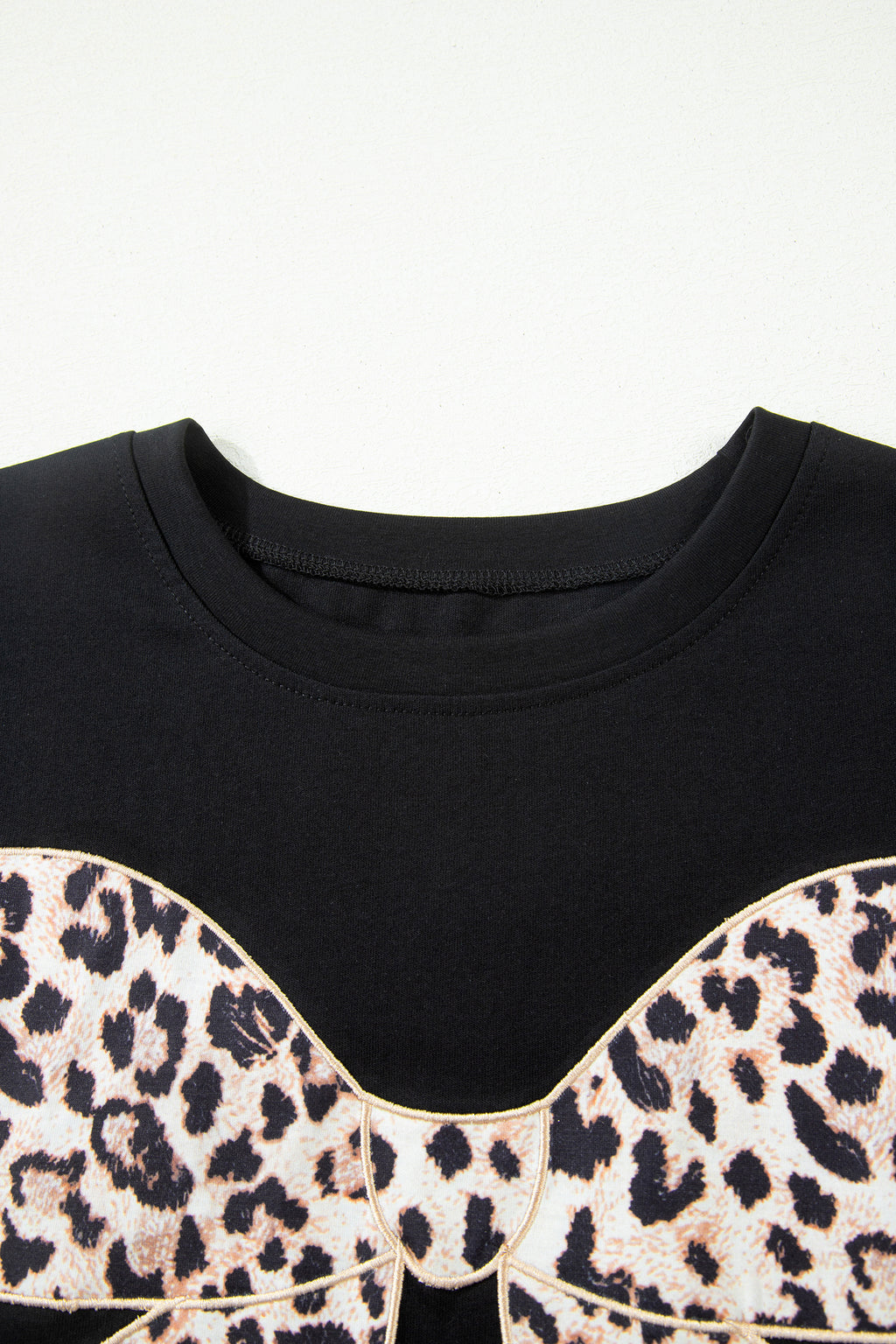 Leopard Bow Embroidered Cotton T Shirt