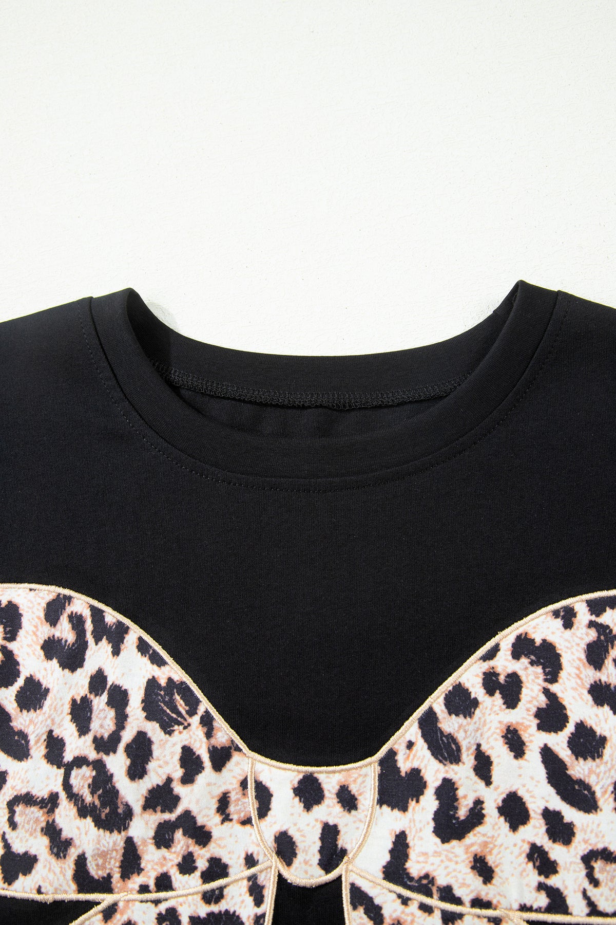 Leopard Bow Embroidered Cotton T Shirt